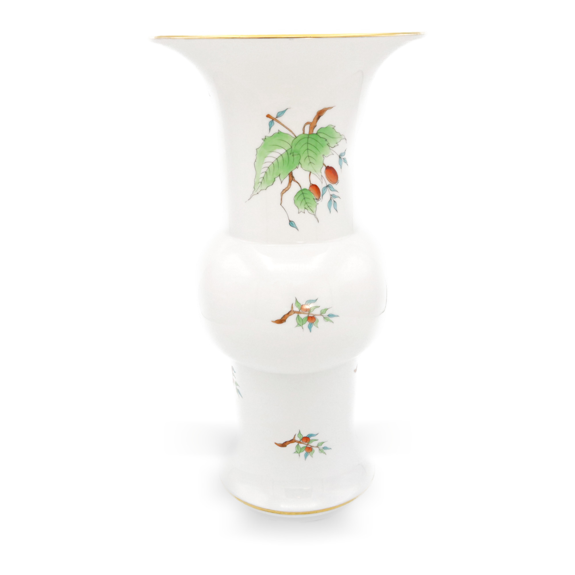 Herend Vase, Vase Mit Hagebutten Porzellan Handbemalt, Große 30 Cm Tischvase